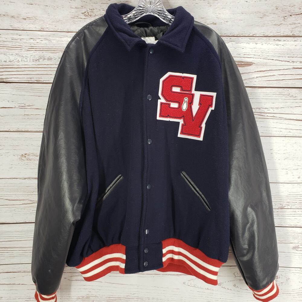Men's Wool Blend Faux Leather Quilted Lined Varsity Jacket 3XL